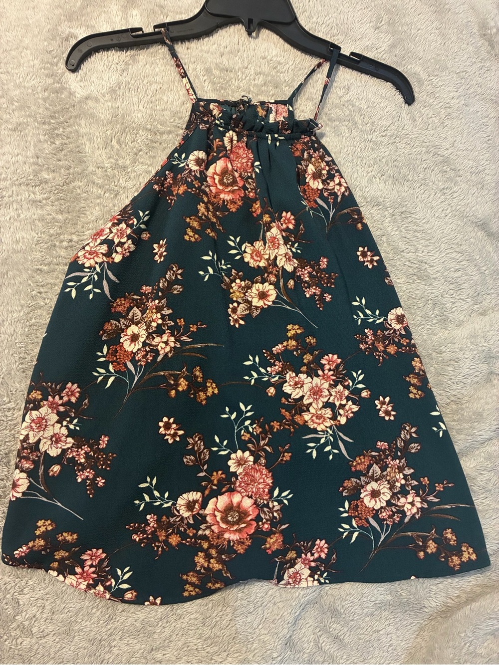 Haute Monde Teal Floral Halter Top with Rust and Cream Blooms